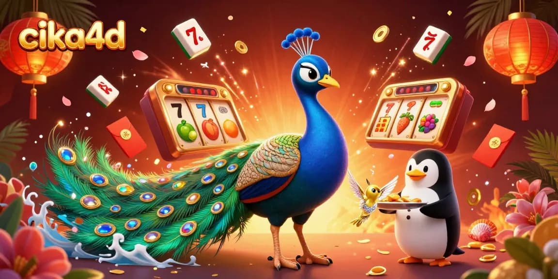Experience the thrill of cika4d's vibrant casino scene with captivating symbols and characters.