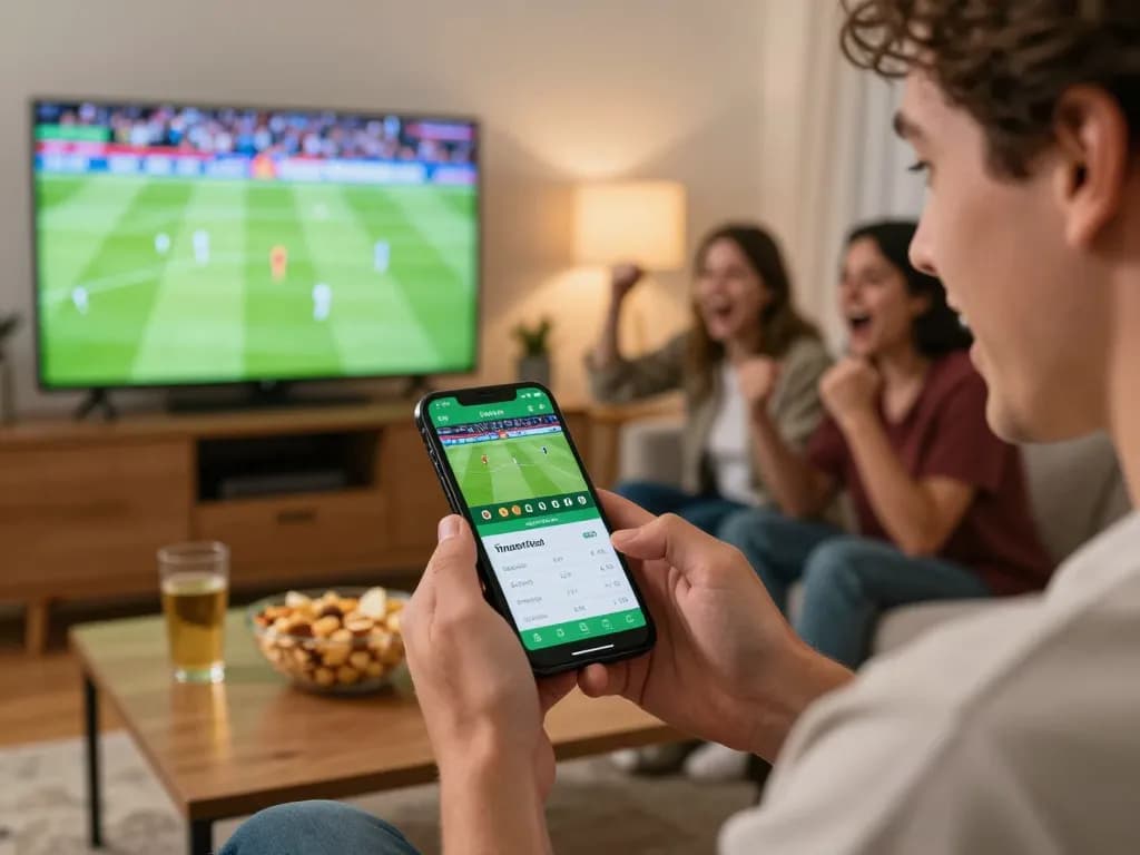 Cakhiatv user placing sports bets on mobile app during intense football match.
