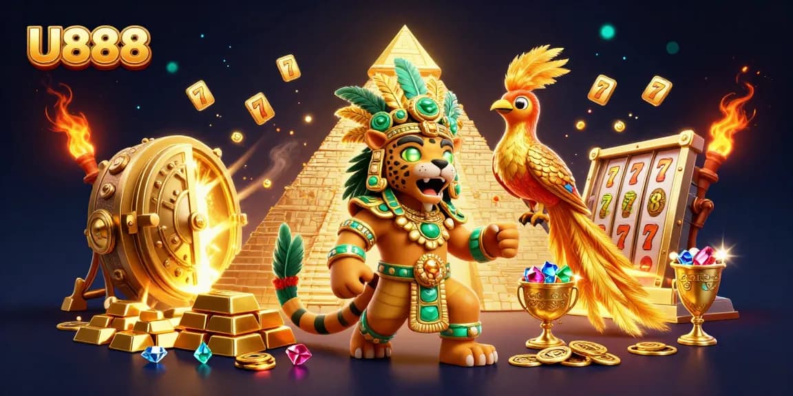 Win big with U888 in this vibrant illustration of casino excitement and treasures!