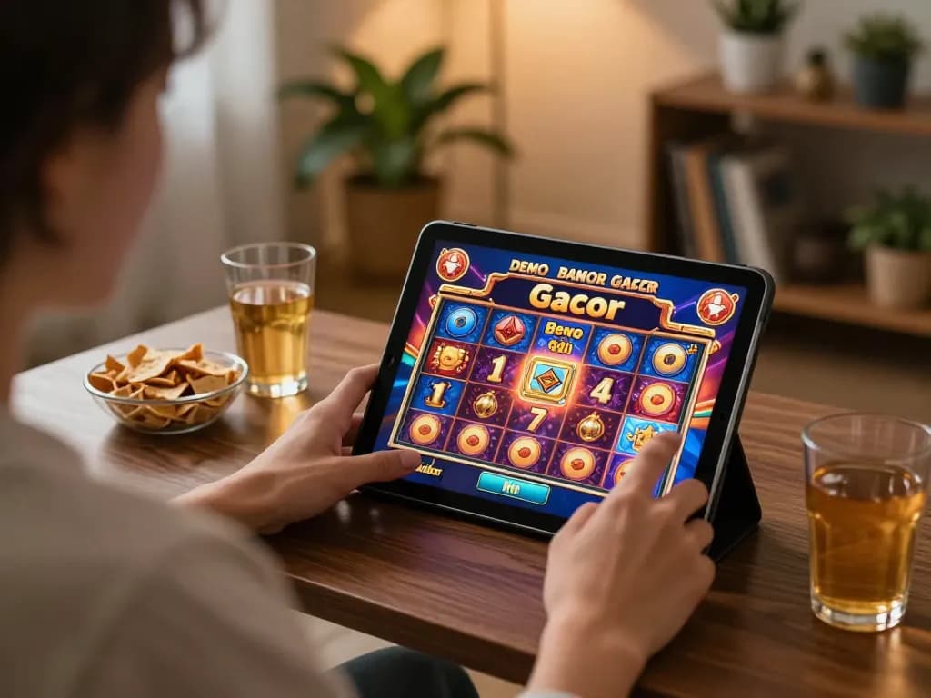 Experience the excitement of Demo Gacor slot gameplay in a cozy home setting.