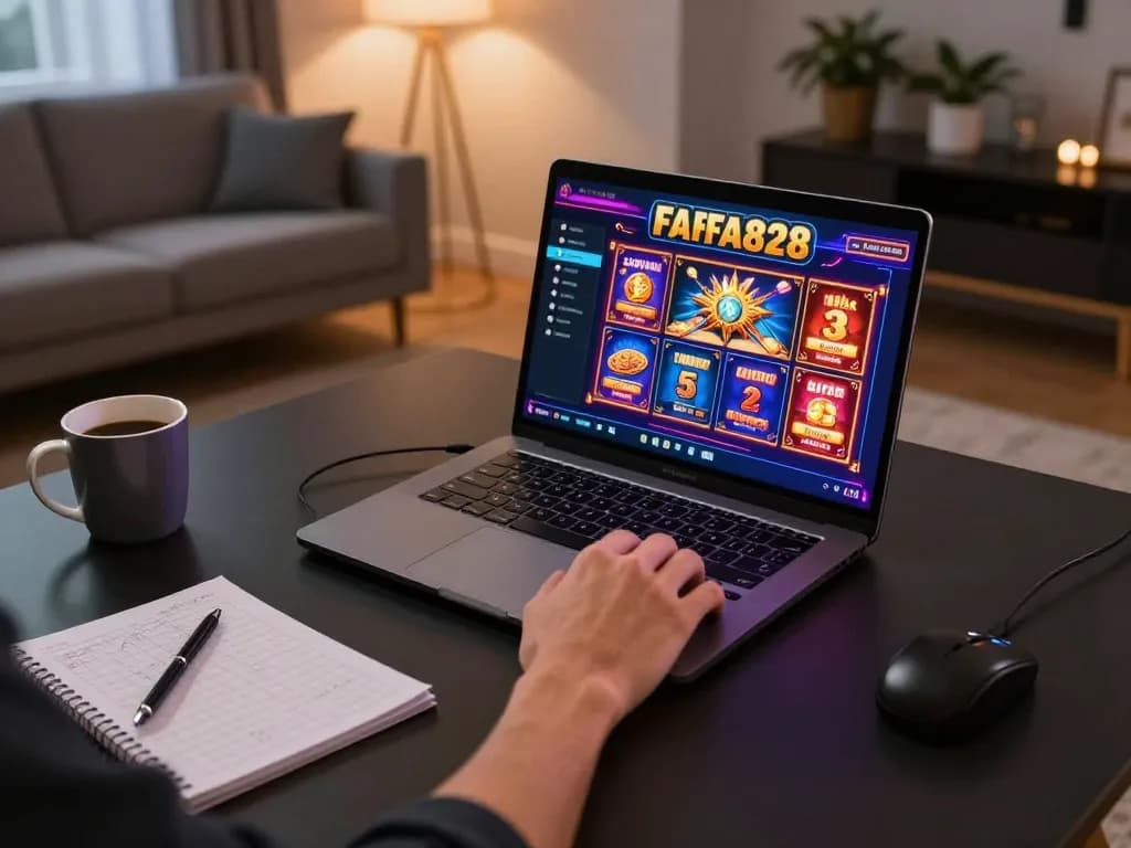 ฉากการเล่นเกมที่บ้านที่น่าสนใจ featuring FAFA828 สล็อตบนแล็ปท็อปพร้อมโน้ตกลยุทธ์