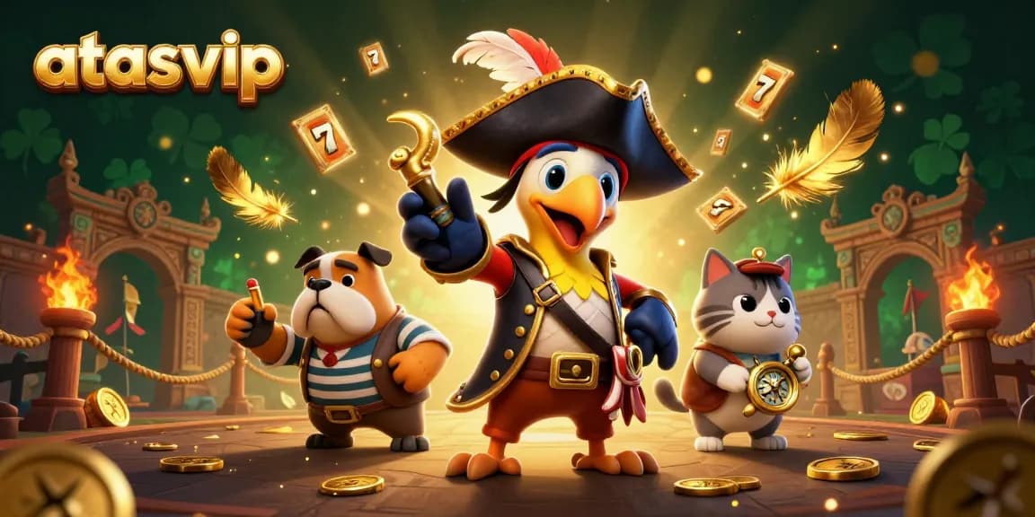 Join the action with atasvip at this vibrant casino scene featuring a pirate captain and friends!