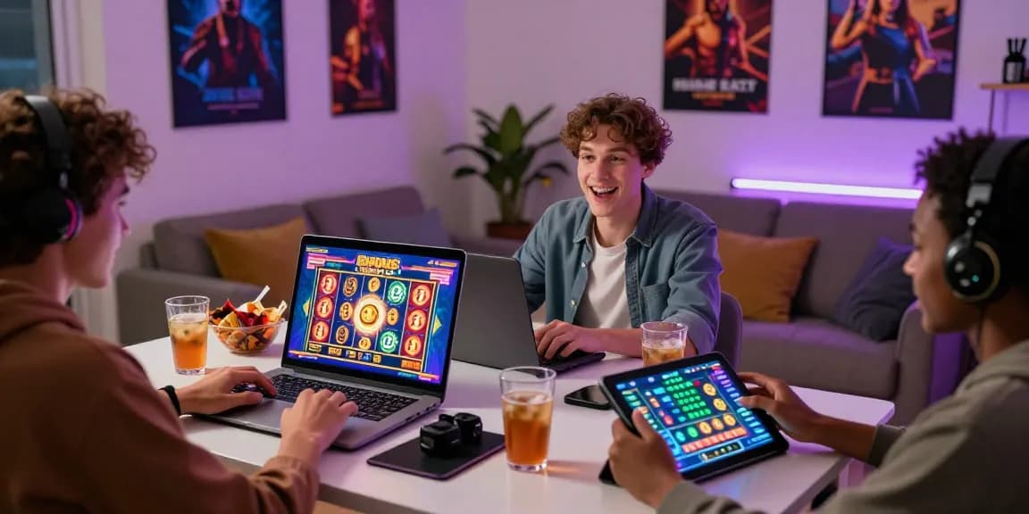 Engaged players enjoying bonus buy slots uk at home with vibrant slot game visuals and cozy atmosphere.
