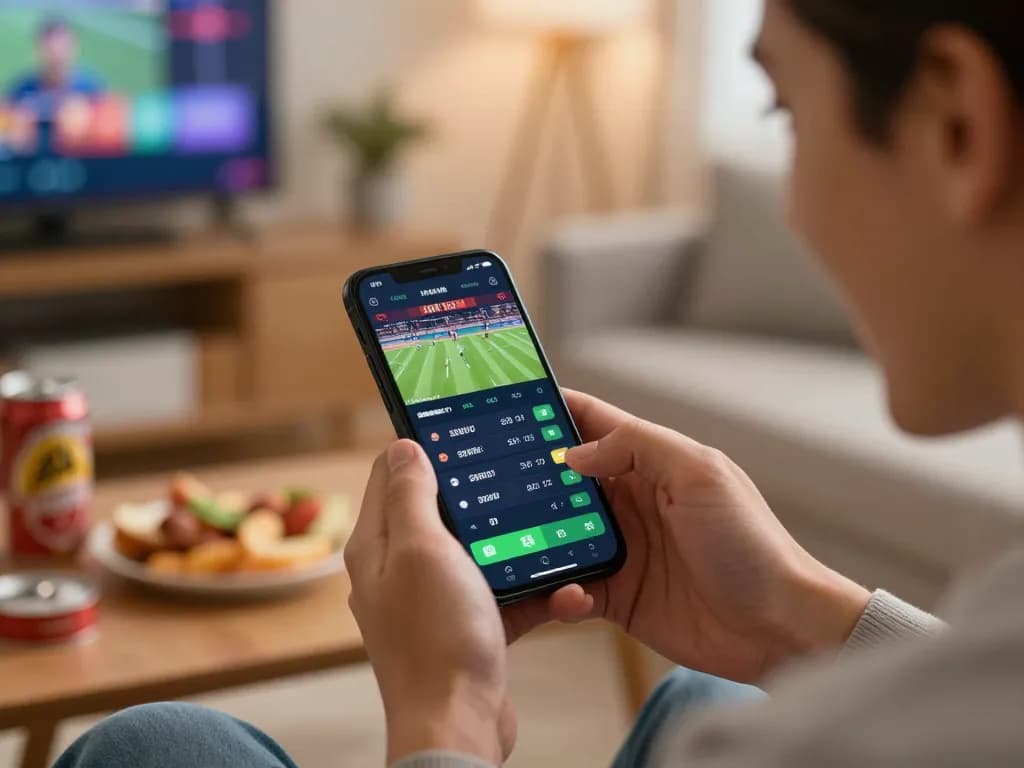 Excitedly placing bets on uu88.com sports betting app during a live game.