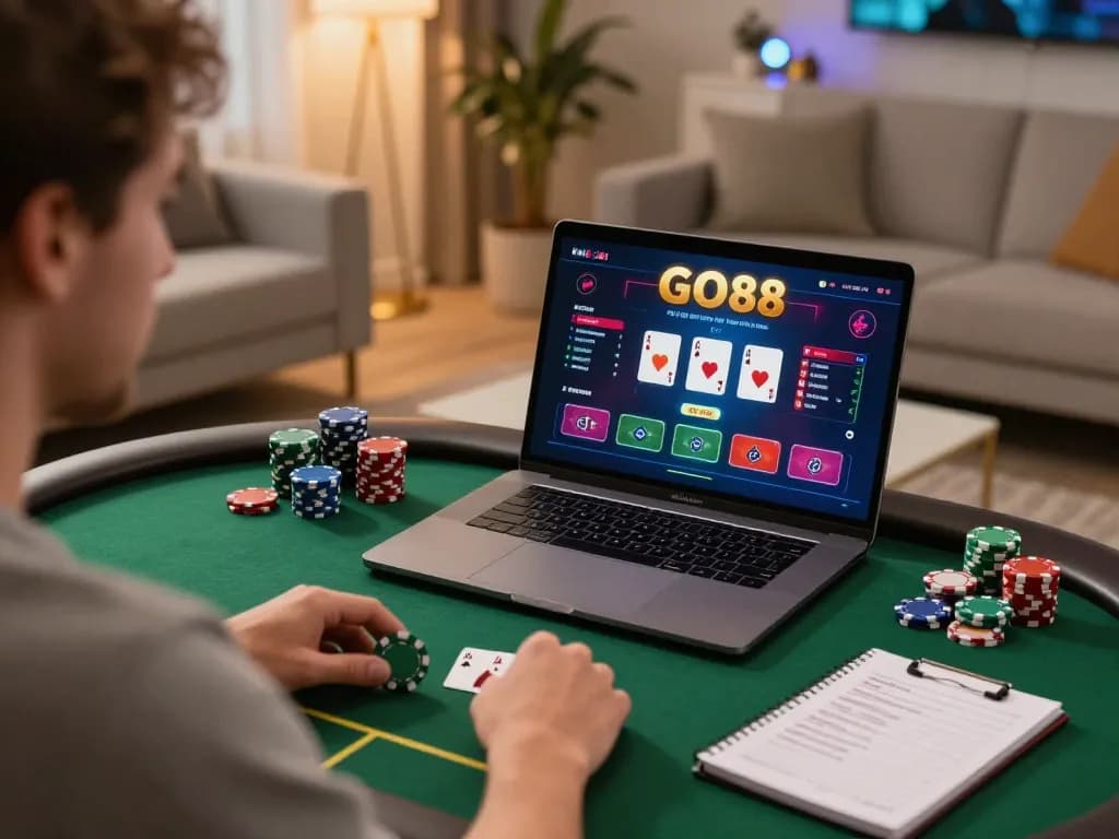 Player focusing on go8 poker game interface during an engaging online session