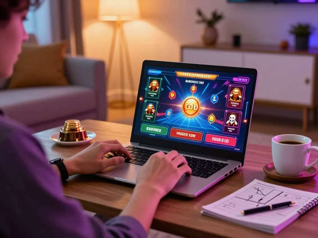 Play GO8 online casino from a cozy home setup, with engaging gameplay on a laptop.