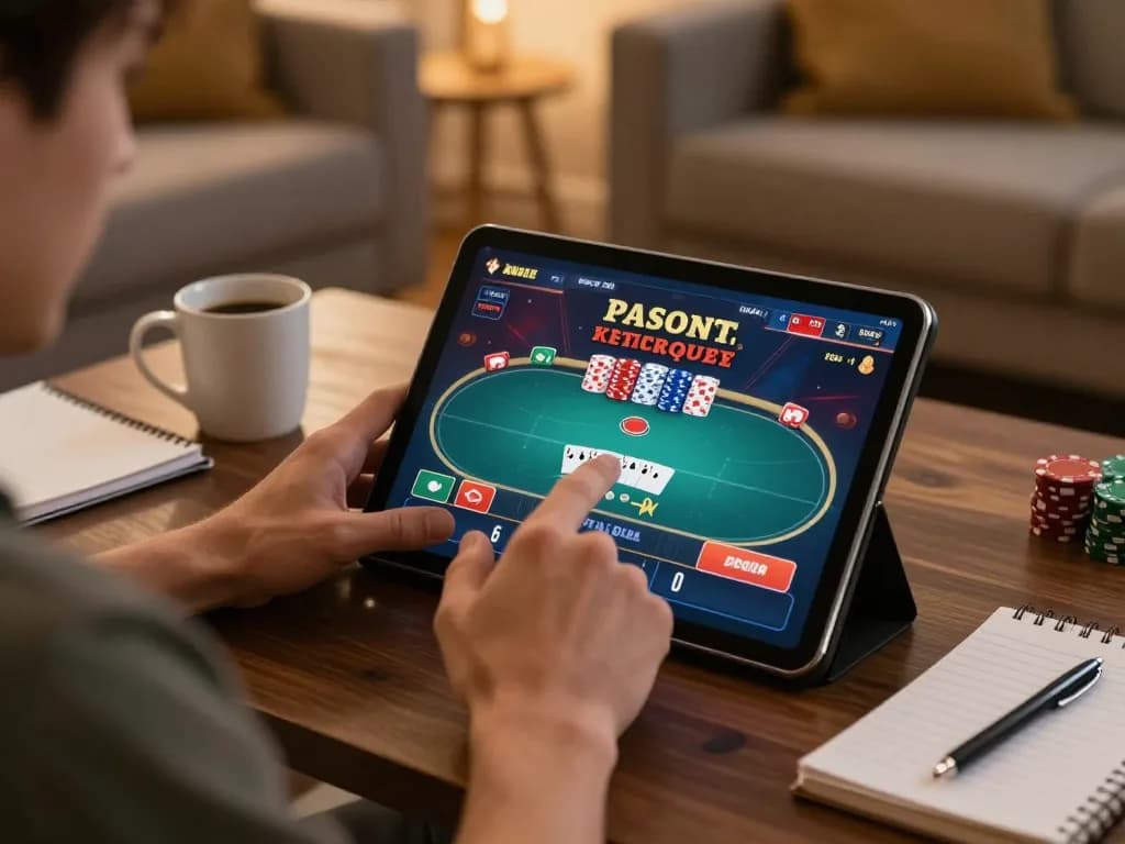 Player enjoying tt88 online casino gaming on tablet in a cozy home setting