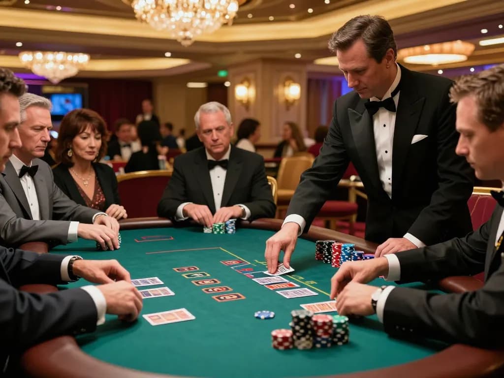 Exciting blackjack gameplay at 33win casino, showcasing players' strategic actions and dealer's precision.