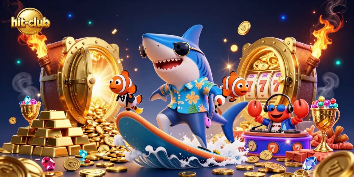 Experience hit-club gameplay with a colorful illustration of vibrant casino elements and fun characters.