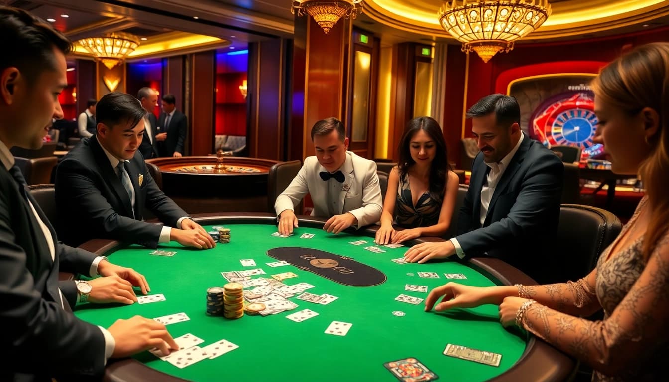 Experience the thrill of winning at jun88 casino with exciting poker games and vibrant casino decor.