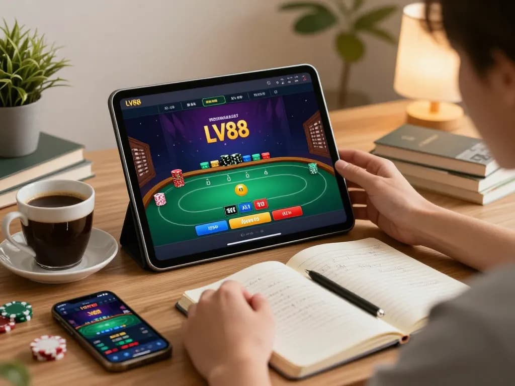 Engaging LV88 online gaming scene with players enjoying responsible gambling at home.