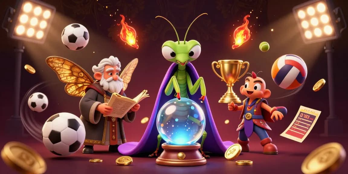 Experience the thrill of ev88 betting with a mystical fortune teller and dynamic sports elements in a vibrant casino setting.
