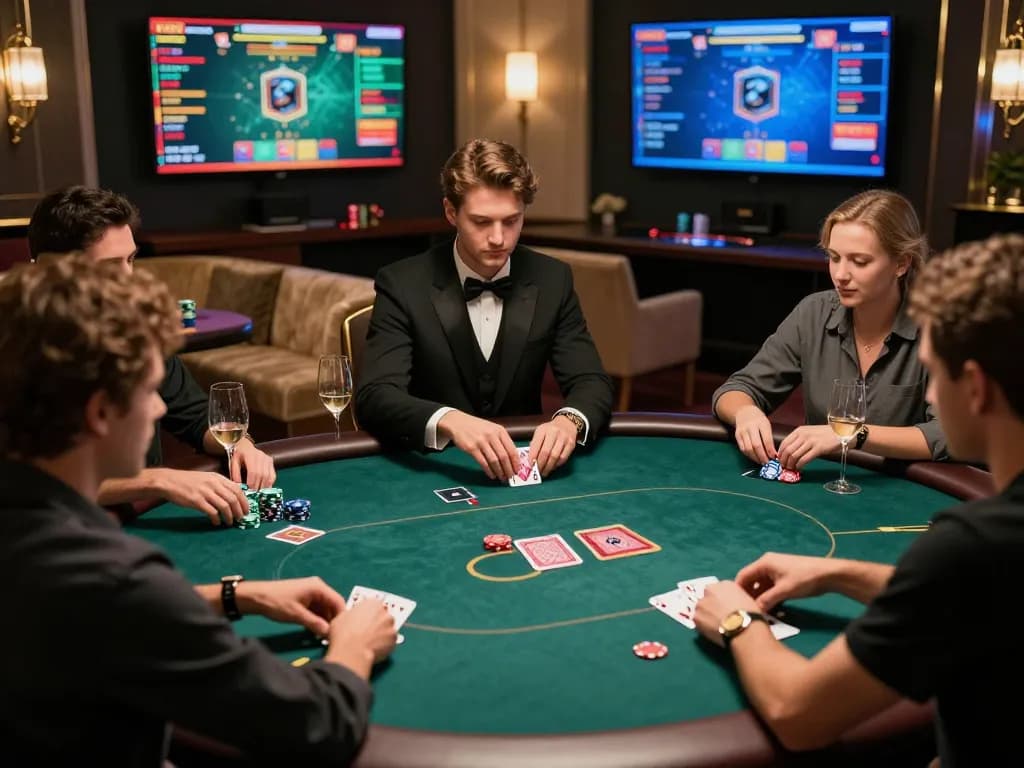 Experience the thrill of lsa in a luxurious poker game with players strategizing and enjoying modern gaming