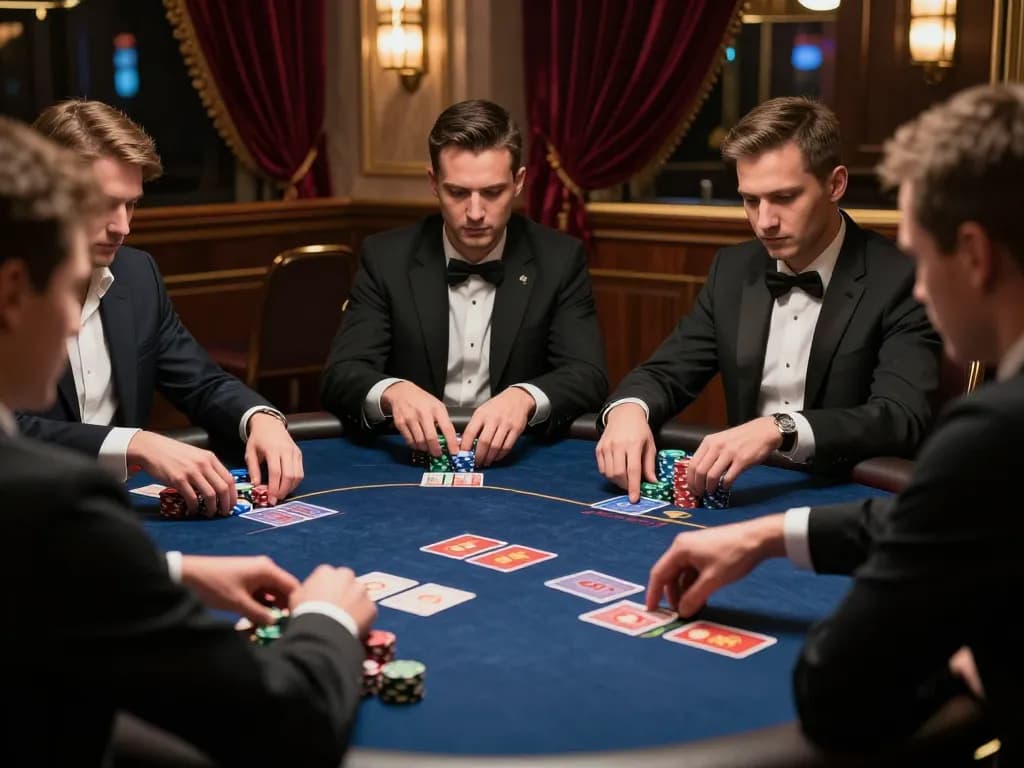 Players engaging in a strategic game of poker at red88 venue, showcasing high stakes and tense atmosphere.