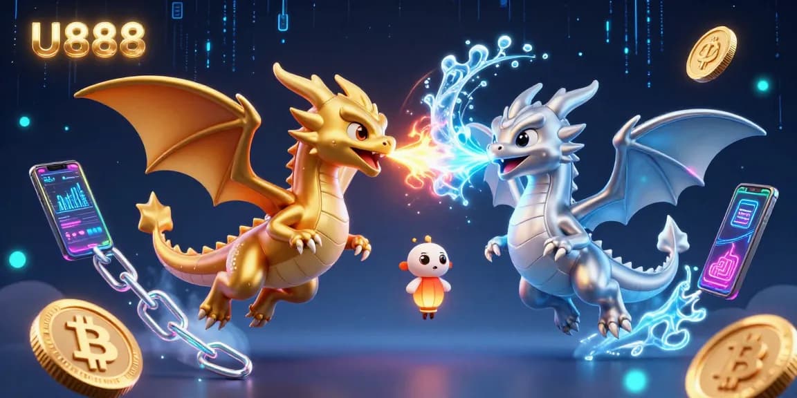 Engage with U888's vibrant gaming universe, featuring dragons and crypto elements.