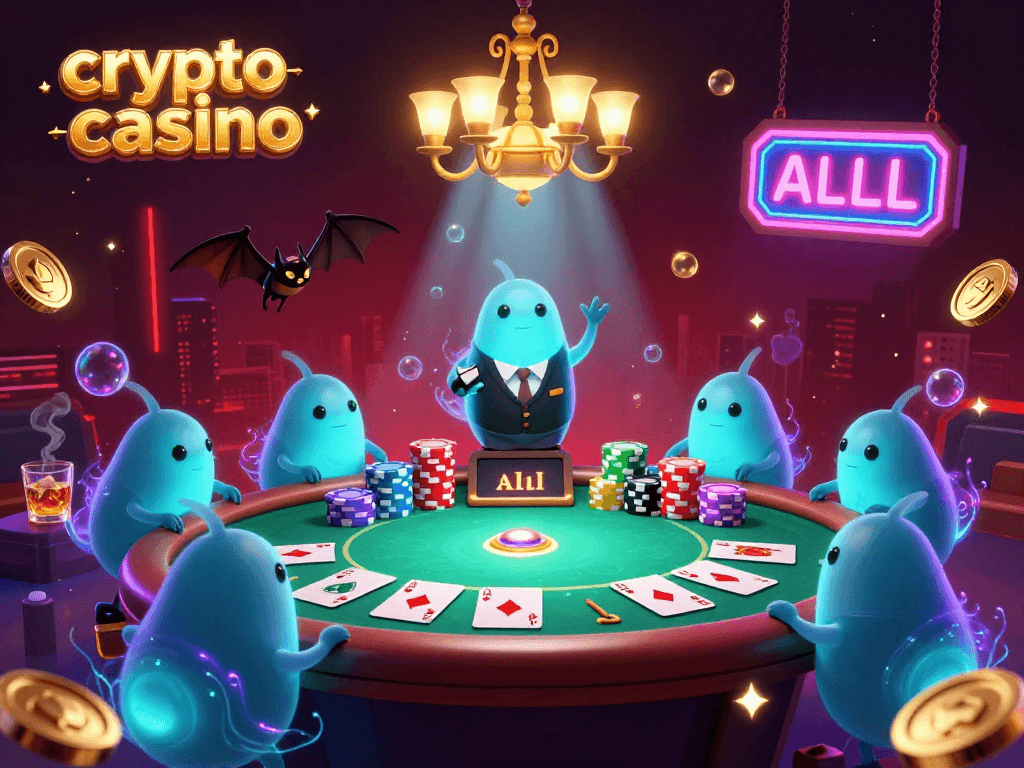 Experience thrilling gameplay at a crypto casino with a glowworm team illuminating an exciting poker night.
