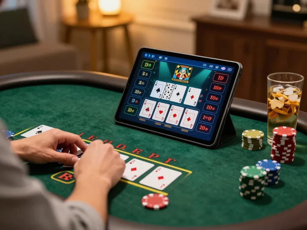 Engaging moment at casinos that accept credit cards with player focused on blackjack strategy