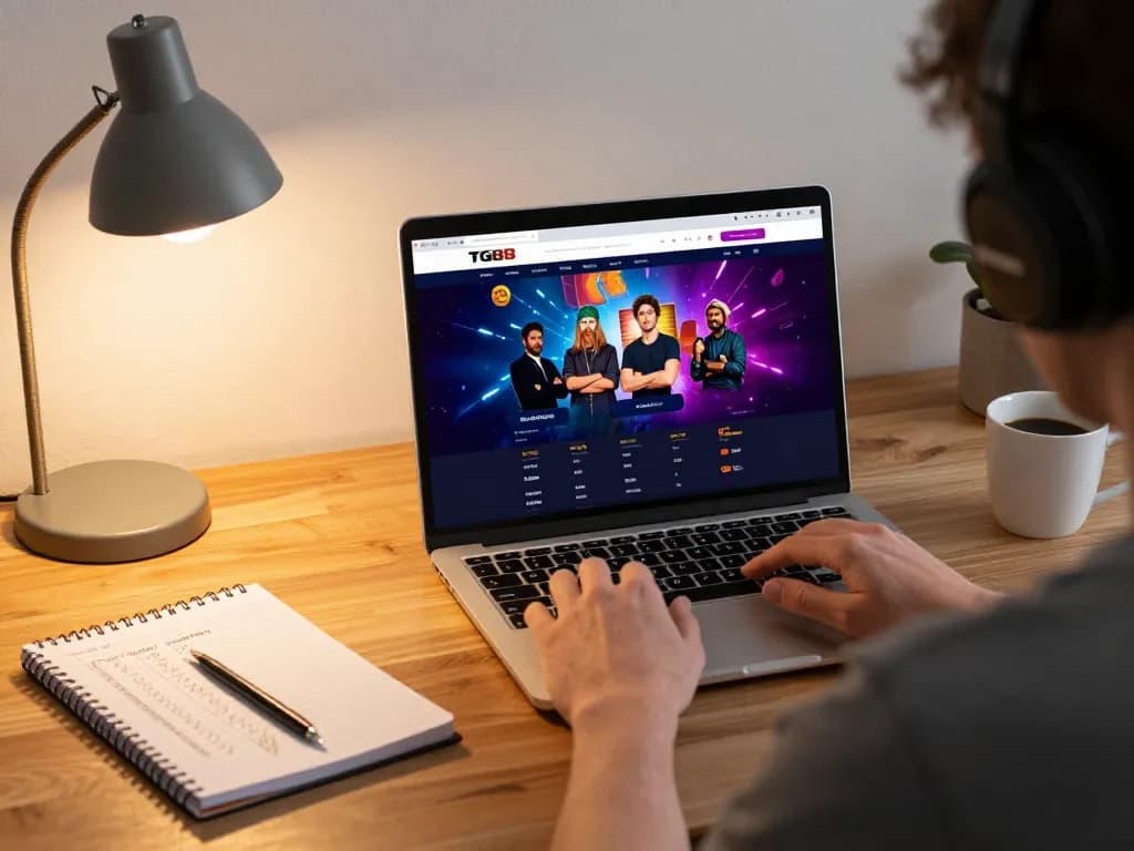 Engaging with the TG88 online casino on a laptop in a cozy home setting, showcasing responsible gaming habits.