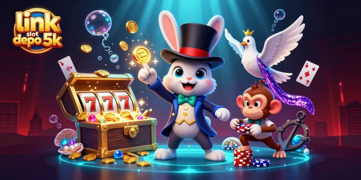 Spin to win with link slot depo 5k and spectacular casino-themed elements in a vibrant illustration.