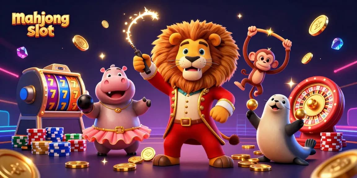 Spin and win big with mahjong slot as a lively circus scene showcases vibrant characters and exciting casino elements!