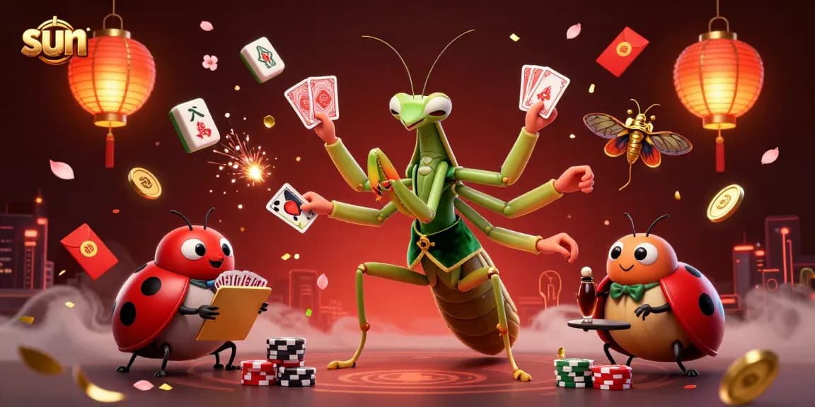 Engage in thrilling poker action with sun-themed 3D illustration showcasing vibrant casino elements.