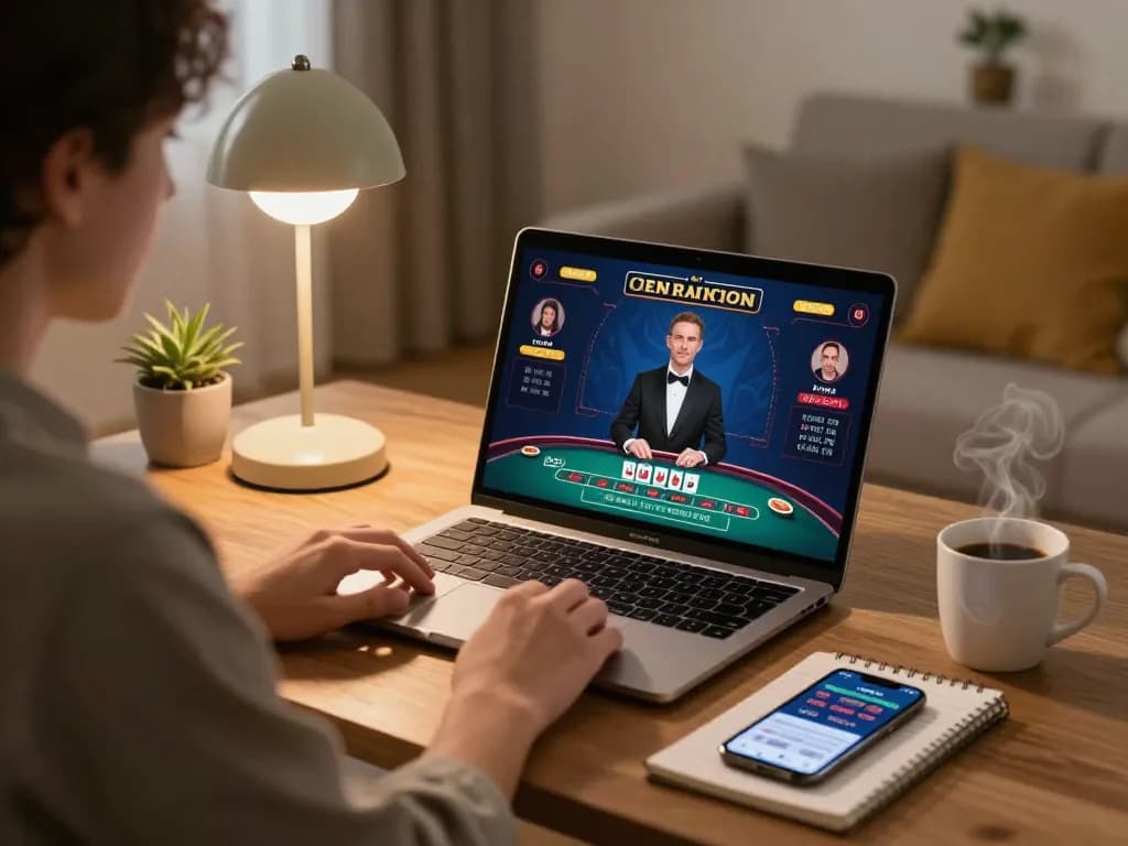 Engaging in live baccarat on lc88 with a stylish home gaming setup, showcasing focus on gameplay.