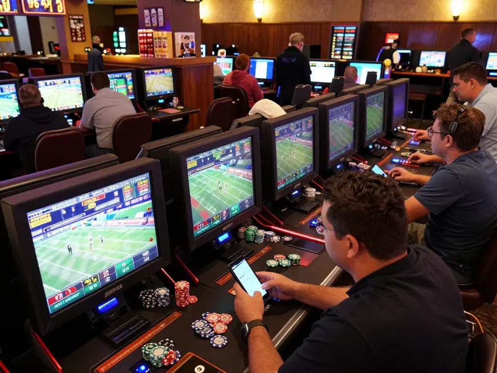 BONGDALU in action as sports fans place bets and check live odds in a casino sportsbook.