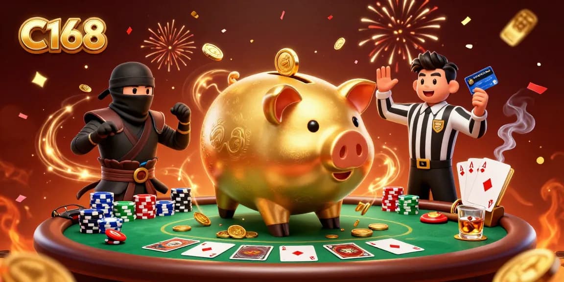 Experience excitement and winnings with C168's animated casino showdown featuring unique characters.