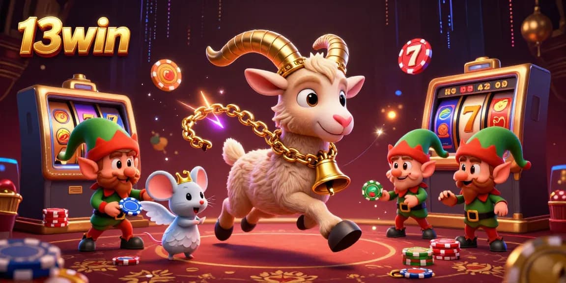 Experience excitement at 13win casino with a vibrant, illustrated scene featuring fun characters.