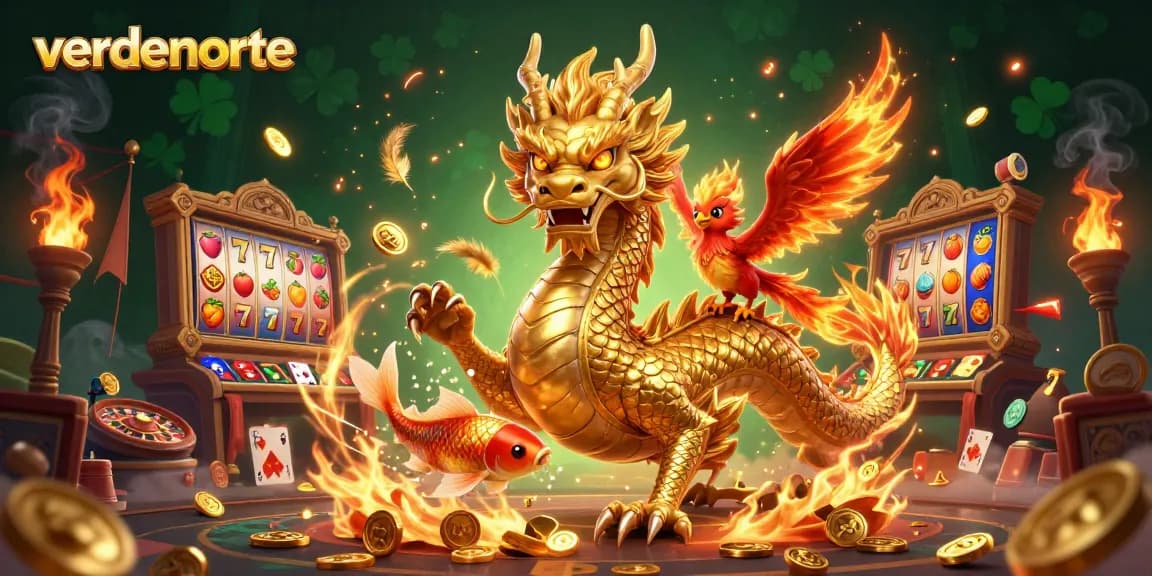 Experience winning with spelen slots at verdenorte, showcasing vibrant dragons and magical casino elements.