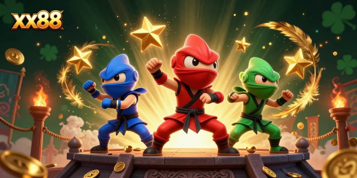 Experience thrilling action with the ninja chameleon team in xx88's vibrant casino illustration.