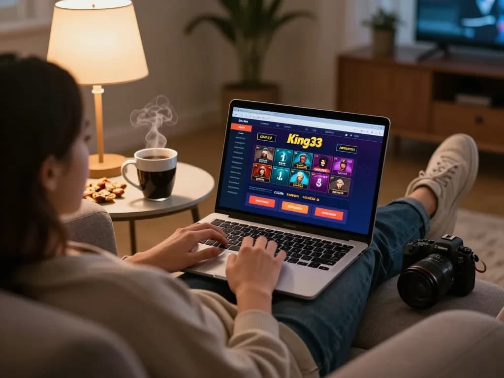 Engage in thrilling gameplay on king33 with a cozy home setup and casino interface displayed