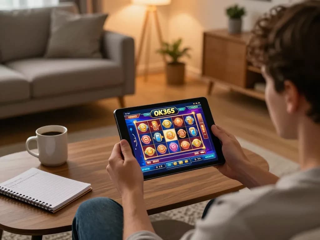 Player enjoying immersive online gaming experiences at OK365 from a cozy home setup.