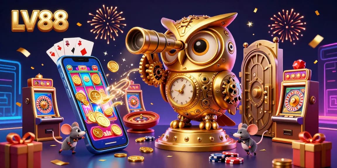 Experience dynamic gaming adventures at LV88 with a rich 3D illustration of vibrant casino scenes.