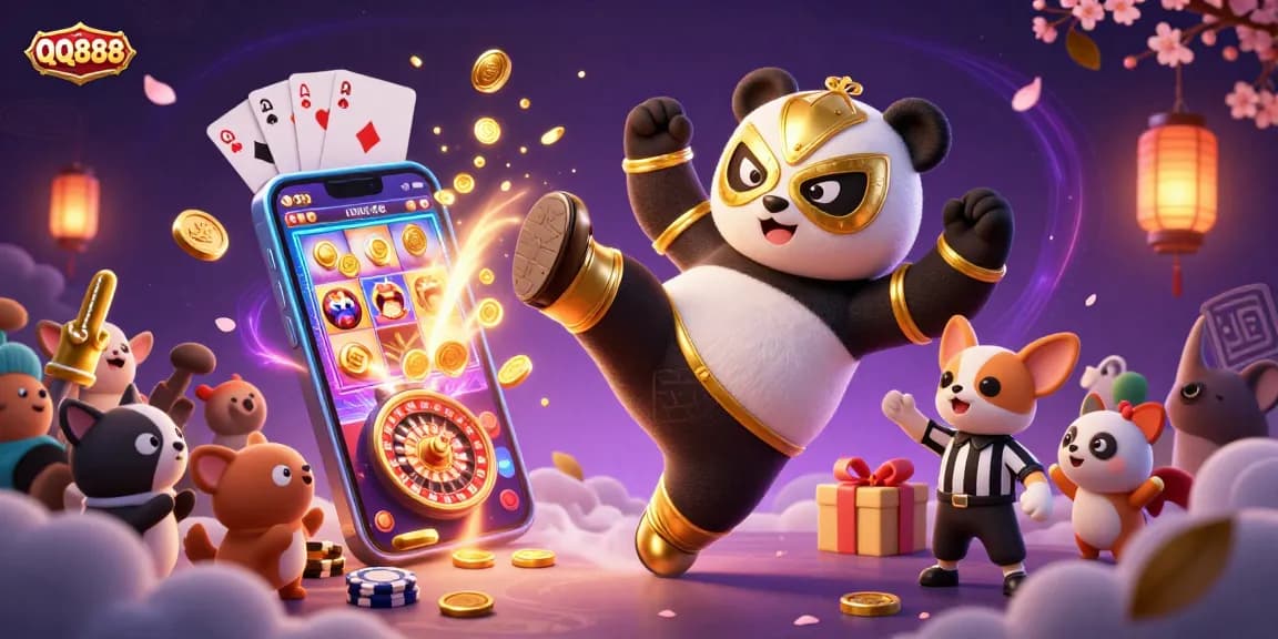Celebrate wins at QQ888 with vibrant casino action, featuring dynamic characters and engaging gaming elements.