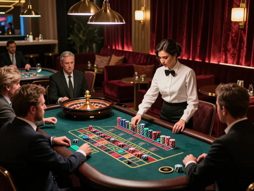 Players enjoying a thrilling roulette experience at 888VI casino, vibrant atmosphere and action.