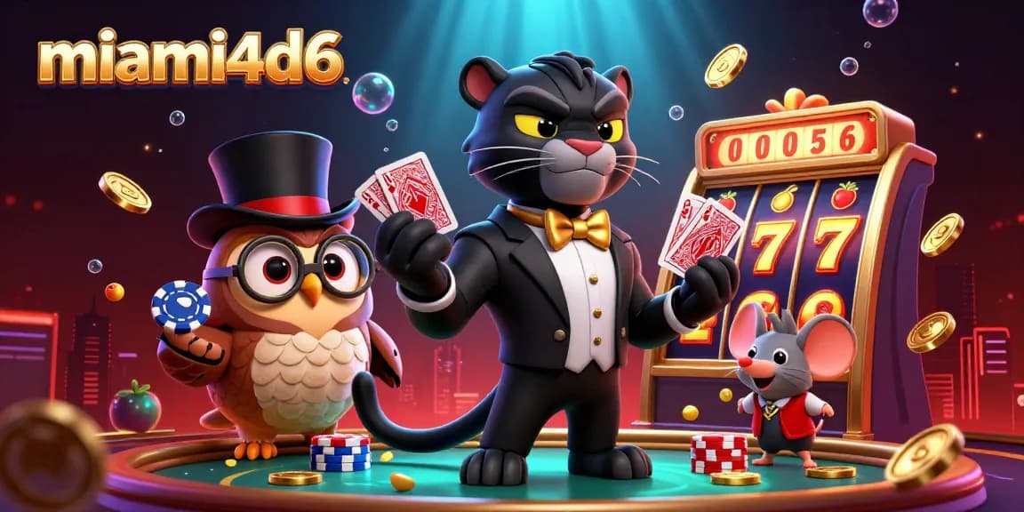 Experience thrilling gameplay with miami4d6 as the stylish black panther deals cards among festive casino elements.