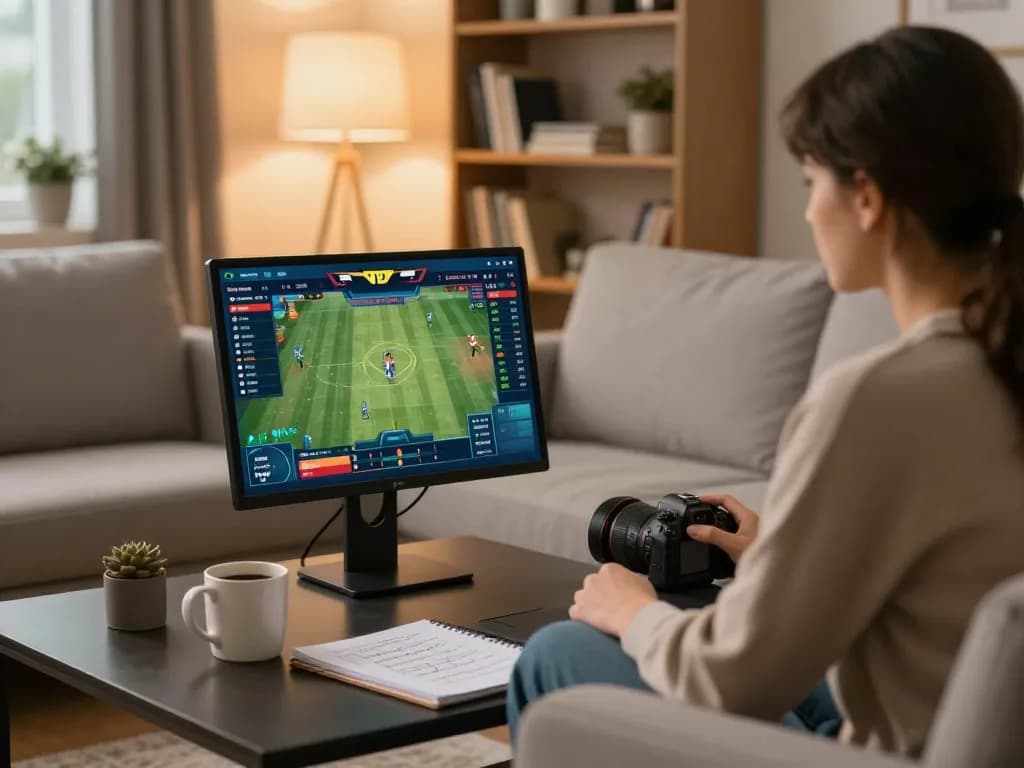 Person engaging in online sports betting at luck88com with a warm and inviting home setup