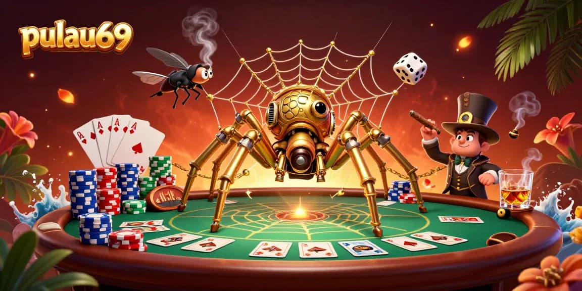 Experience the excitement of pulau69 with animated characters at a vibrant casino scene.