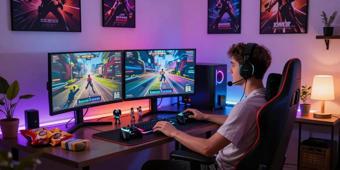 Engaging gaming setup featuring AA88.com branding with vibrant lights and accessories enhancing the gaming experience.