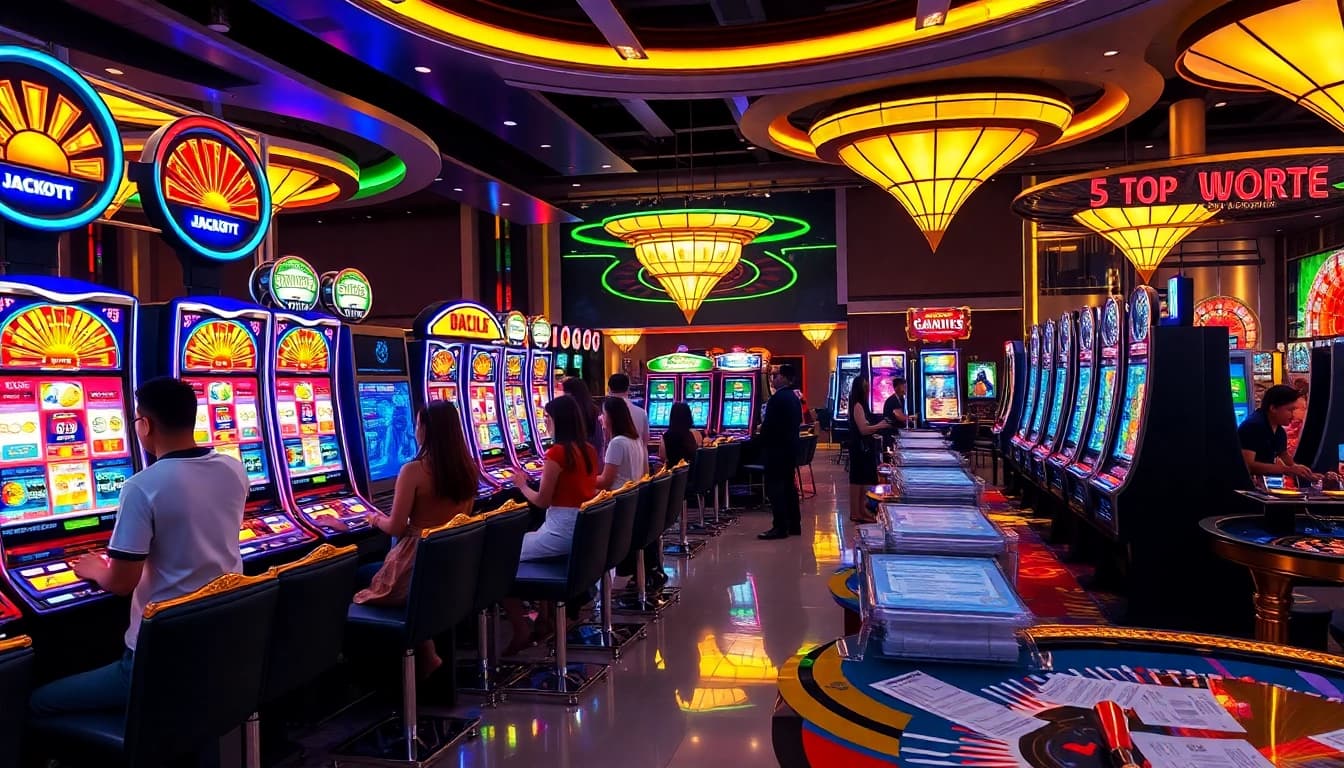 Excited players enjoying the slot gacor hari ini experience in a luxurious casino setting.
