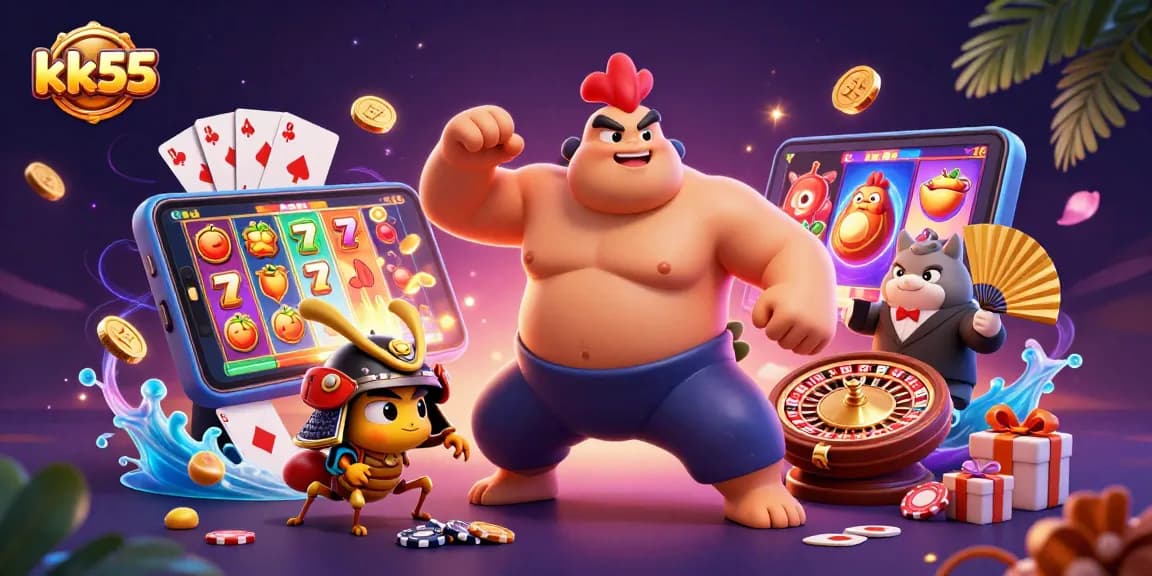 Experience thrilling gameplay with kk55 in this vibrant casino scene featuring unique characters and dynamic elements.