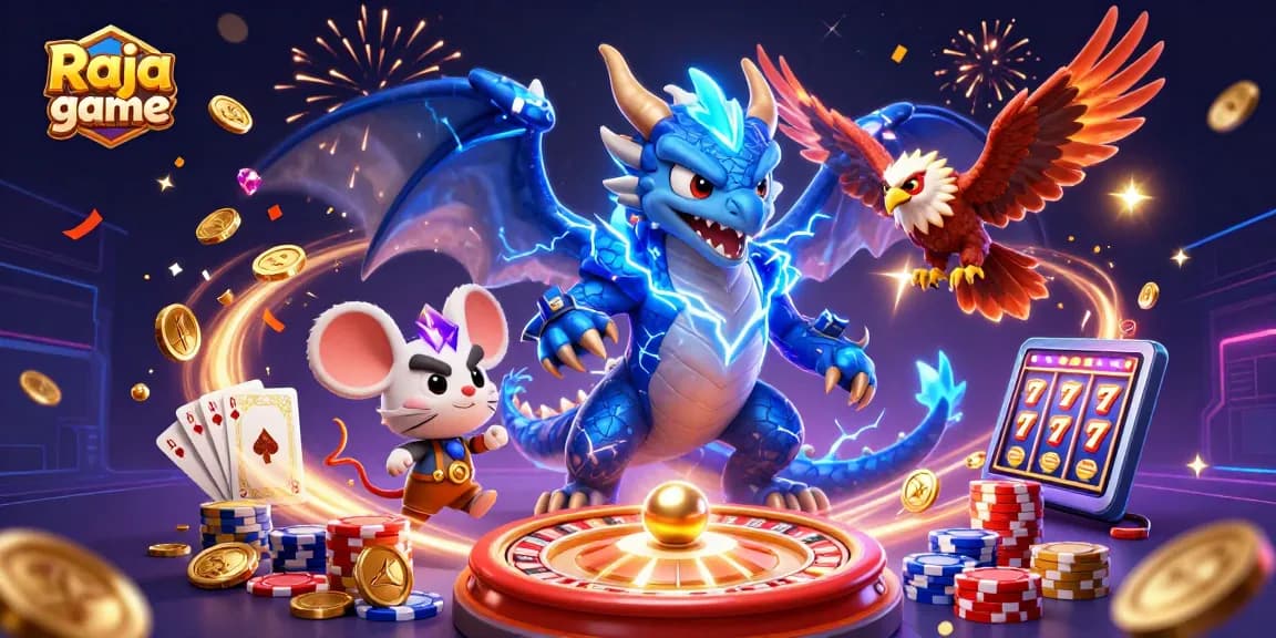 Engage in the exciting Raja game with vibrant scenes of a thunder dragon, wind hawk, and rewards galore.