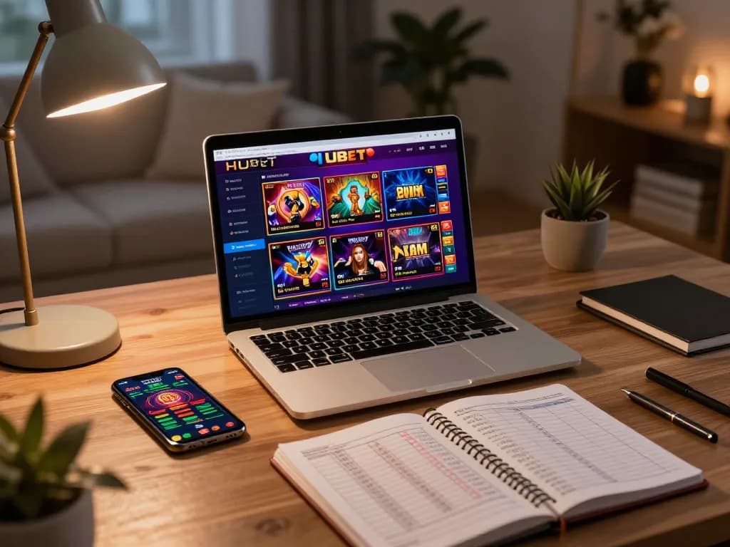 Engaged player strategizing on HUBET online casino while reviewing betting notes