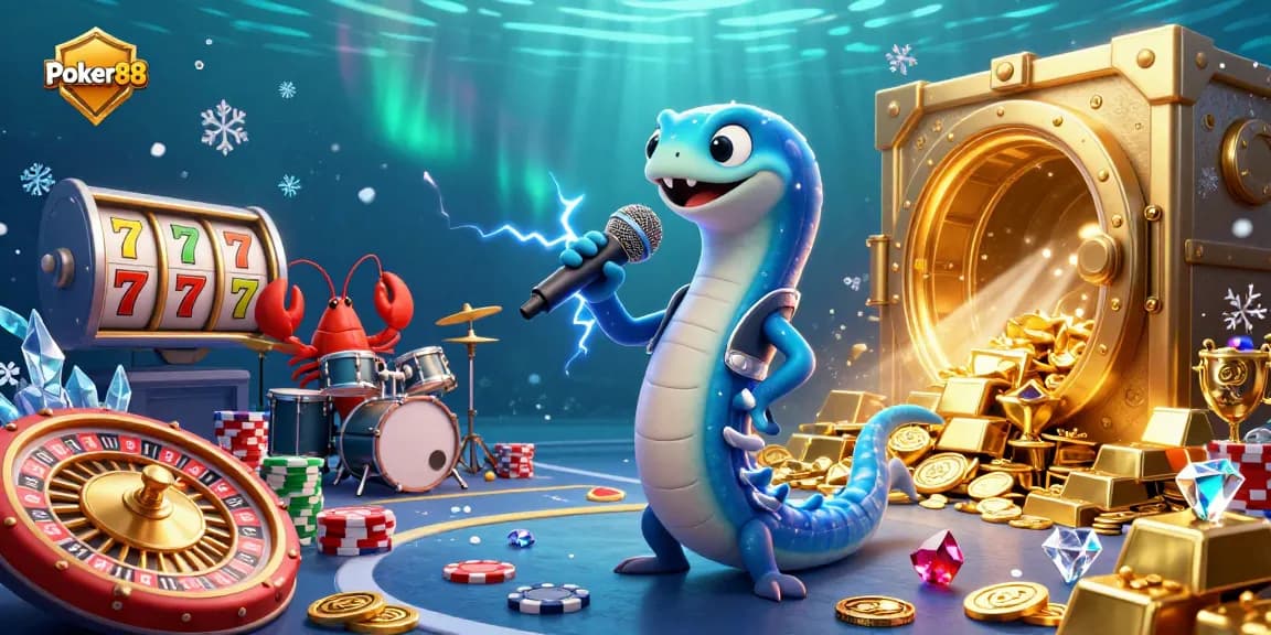 Engage in exciting games at Poker88 with 3D characters in a vibrant underwater casino atmosphere.