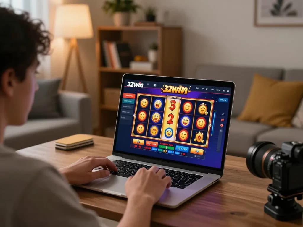 Engaging in a lively slot game on the 32win platform, showcasing a colorful online gaming interface.