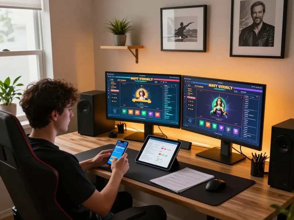 KDTOTO player strategizing with online betting app in a stylish home office