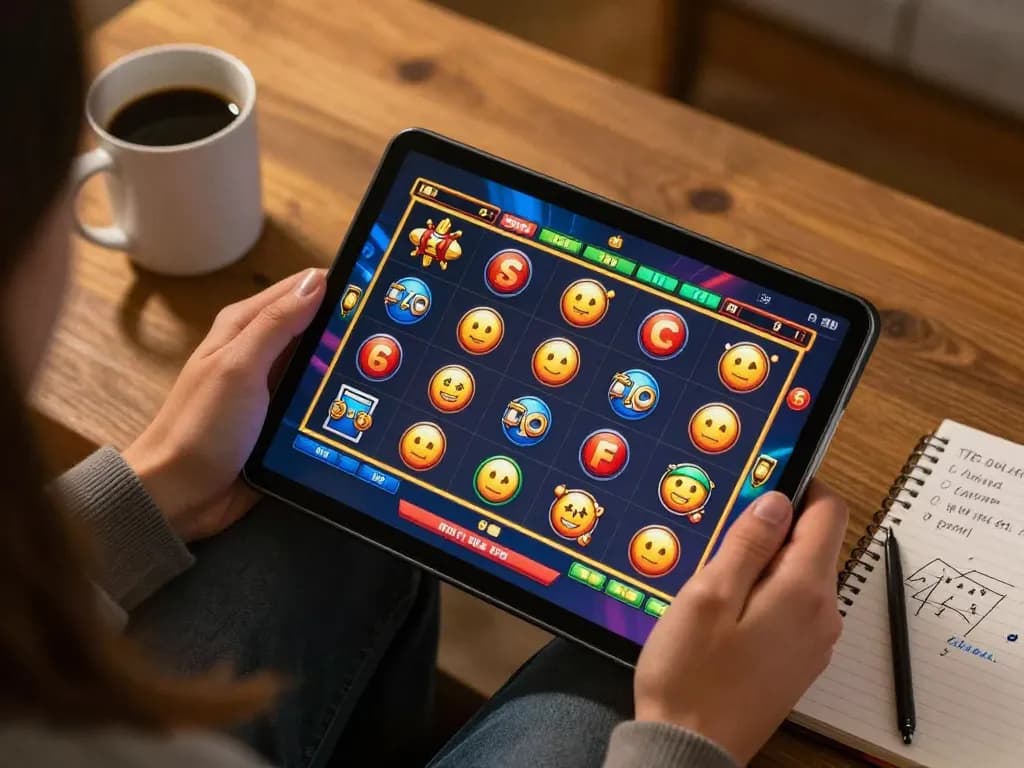 Engaging in slot gameplay on a tablet while exploring 8xbet's online casino experience.