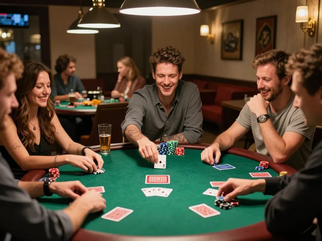 Players enjoying a friendly poker game at home while using okfun for enhanced betting strategies