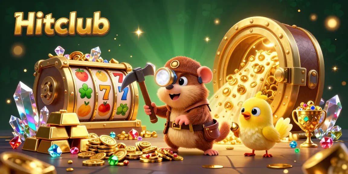 Join Hitclub to win big with dynamic slot games and vibrant treasures in an engaging casino scene.